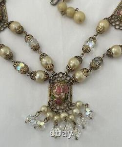 Vintage Murano Wedding Cake Necklace Venetian Glass Estate Jewelry Art Deco Pink