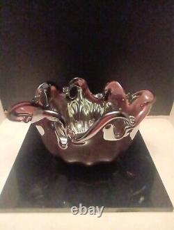 Vintage Murano White Crystal Purple Bowl Made In Italy. Beautiful Collectable