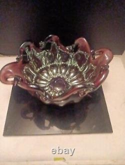 Vintage Murano White Crystal Purple Bowl Made In Italy. Beautiful Collectable