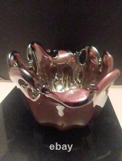 Vintage Murano White Crystal Purple Bowl Made In Italy. Beautiful Collectable