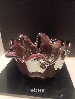 Vintage Murano White Crystal Purple Bowl Made In Italy. Beautiful Collectable