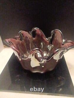 Vintage Murano White Crystal Purple Bowl Made In Italy. Beautiful Collectable