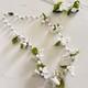 Vintage Murano White Glass Doves & Leaf Necklace & Clip-on Earrings 1950s Italy