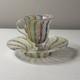 Vintage Murano White Latticino Multi Color Gold Ribbon Art Glass Teacup Saucer