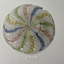 Vintage Murano White Latticino Multi Color Gold Ribbon Art Glass Teacup Saucer