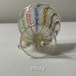 Vintage Murano White Latticino Multi Color Gold Ribbon Art Glass Teacup Saucer