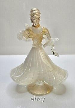 Vintage Murano White and Gold Aventurine Art Glass Victorian Lady Figurine 7