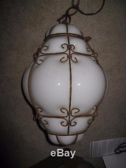 Vintage Murano Wire Caged Blown Glass Lantern Lamp