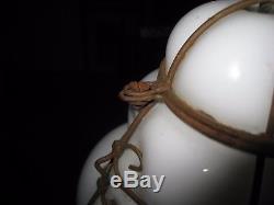 Vintage Murano Wire Caged Blown Glass Lantern Lamp