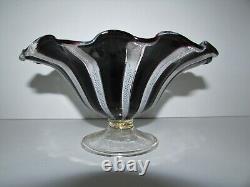 Vintage Murano Zanfirico Latticino Art Glass Footed Bowl 805