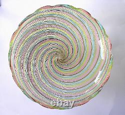 Vintage Murano Zanfirico Latticino Pink Yellow Aqua & Clear Compote 8 D