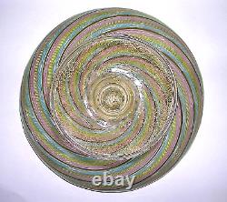 Vintage Murano Zanfirico Latticino Pink Yellow Aqua & Clear Compote 8 D