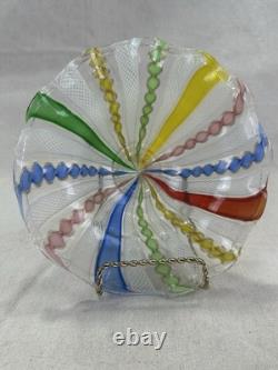 Vintage Murano Zanfirico Latticino Rainbow Footed Glass Bowl
