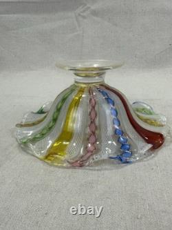 Vintage Murano Zanfirico Latticino Rainbow Footed Glass Bowl