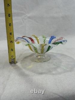 Vintage Murano Zanfirico Latticino Rainbow Footed Glass Bowl