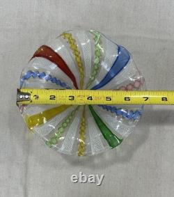 Vintage Murano Zanfirico Latticino Rainbow Footed Glass Bowl
