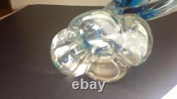 Vintage Murano art glass large sculpture blue dolphin on clear wave 12 high