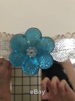 Vintage Murano blue shabby wall Venitian Mirror Glass Flowers Mid Century chic