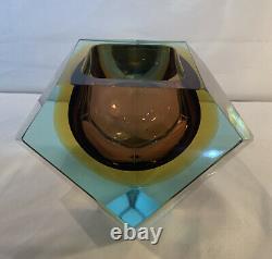 Vintage Murano glass, Mandruzzato tri-colour faceted Geode Bowl Geometric Rare