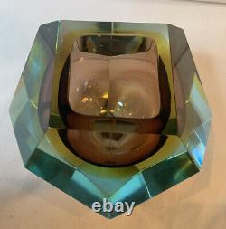 Vintage Murano glass, Mandruzzato tri-colour faceted Geode Bowl Geometric Rare