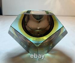 Vintage Murano glass, Mandruzzato tri-colour faceted Geode Bowl Geometric Rare