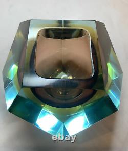 Vintage Murano glass, Mandruzzato tri-colour faceted Geode Bowl Geometric Rare