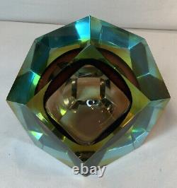 Vintage Murano glass, Mandruzzato tri-colour faceted Geode Bowl Geometric Rare