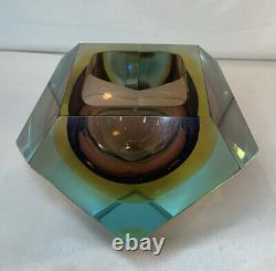 Vintage Murano glass, Mandruzzato tri-colour faceted Geode Bowl Geometric Rare