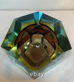 Vintage Murano glass, Mandruzzato tri-colour faceted Geode Bowl Geometric Rare