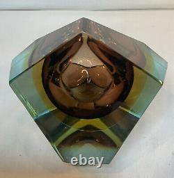 Vintage Murano glass, Mandruzzato tri-colour faceted Geode Bowl Geometric Rare