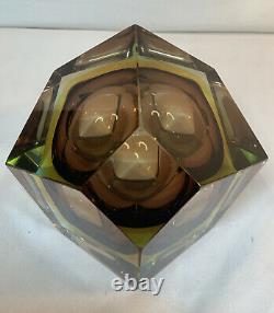 Vintage Murano glass, Mandruzzato tri-colour faceted Geode Bowl Geometric Rare