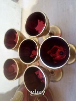 Vintage Murano glass decanter & matching Set Of 6 glasses, Unused, Hand Painted