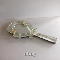 Vintage Murano glass handheld Vanity mirror with Aventurine and Sticker