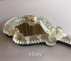 Vintage Murano glass handheld Vanity mirror with Aventurine and Sticker