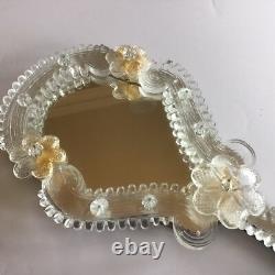 Vintage Murano glass handheld Vanity mirror with Aventurine and Sticker