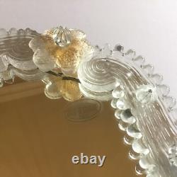 Vintage Murano glass handheld Vanity mirror with Aventurine and Sticker