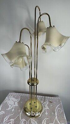 Vintage Murano glass tulip flowers and metal frame table lamp Murano Lamp