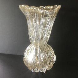 Vintage Murano glass vase clear with Gold inclusions made in Italy Label Formia