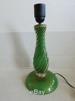 Vintage Murano green glass table lamp with gold flakes working