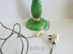 Vintage Murano green glass table lamp with gold flakes working