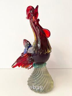 Vintage Murano hand blown Glass Multi Colored Rooster Original Rooster label