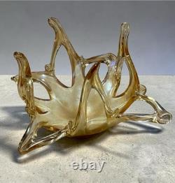 Vintage Murano hand blown Glass Spiked Rim Gold Bowl set of two Murano Glass