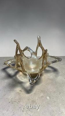 Vintage Murano hand blown Glass Spiked Rim Gold Bowl set of two Murano Glass