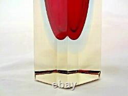 Vintage Murano mandruzzato red in blue haze column sommerso block glass vase