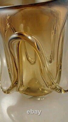 Vintage Murano modernist amber yellow art glass vase