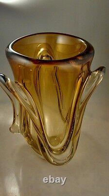 Vintage Murano modernist amber yellow art glass vase