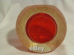 Vintage Murano round red art glass ash tray bowl Mid Century Modern Geode