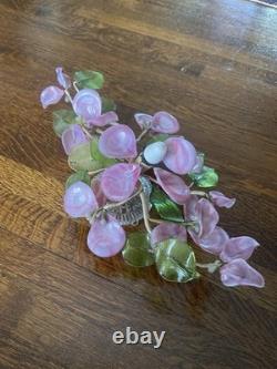 Vintage Murano-style Glass Flower Lamp Mid-century Italian Art Pink & Green Cal