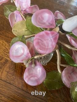 Vintage Murano-style Glass Flower Lamp Mid-century Italian Art Pink & Green Cal