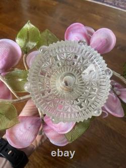 Vintage Murano-style Glass Flower Lamp Mid-century Italian Art Pink & Green Cal